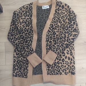 No Boundaries Leopard Print Cardigan Sweater Brown Black